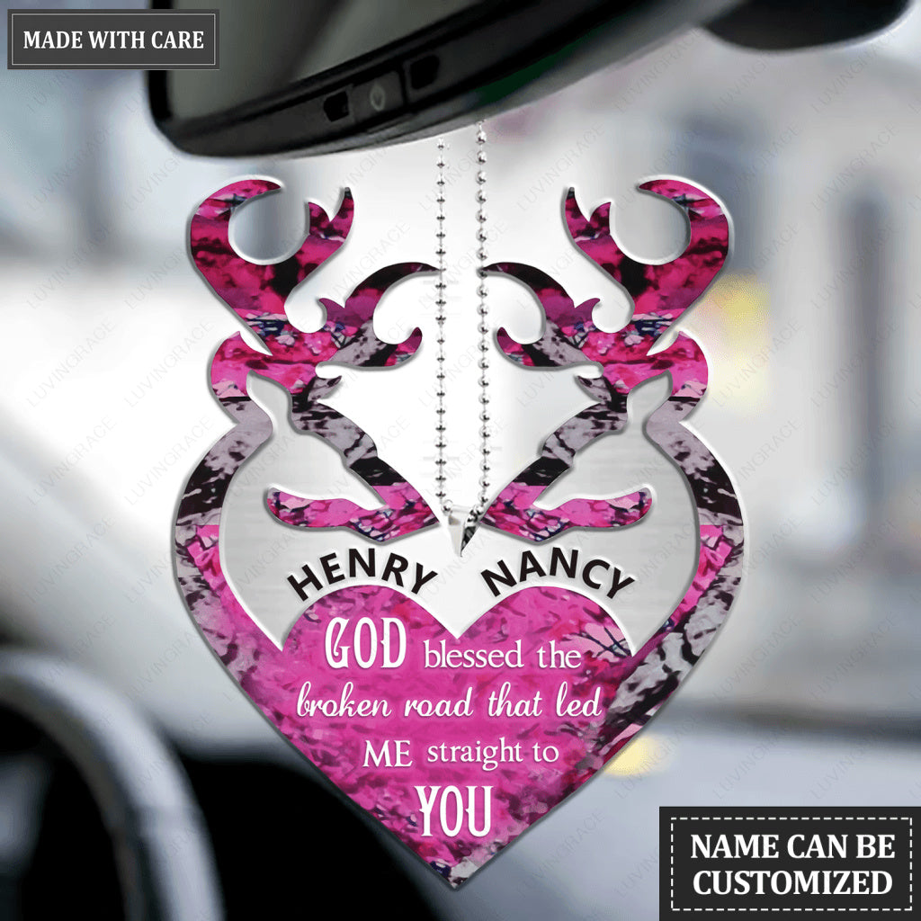 Buck Doe Head Heart God Blessed Personalized Ornament