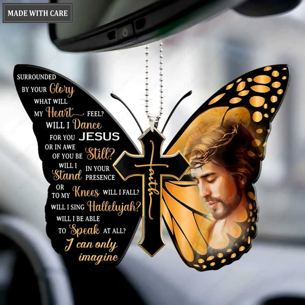 Yellow Butterfly And Jesus Surrounded By The Glory Ornament