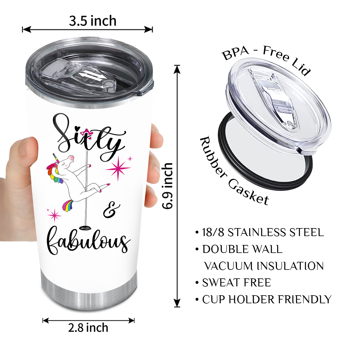 Funny Unicorn 60th Birthday Sixty And Fabulous Custom Gifts Men Women Stainless Steel Tumbler - Personalized Stainless Steel Tumbler