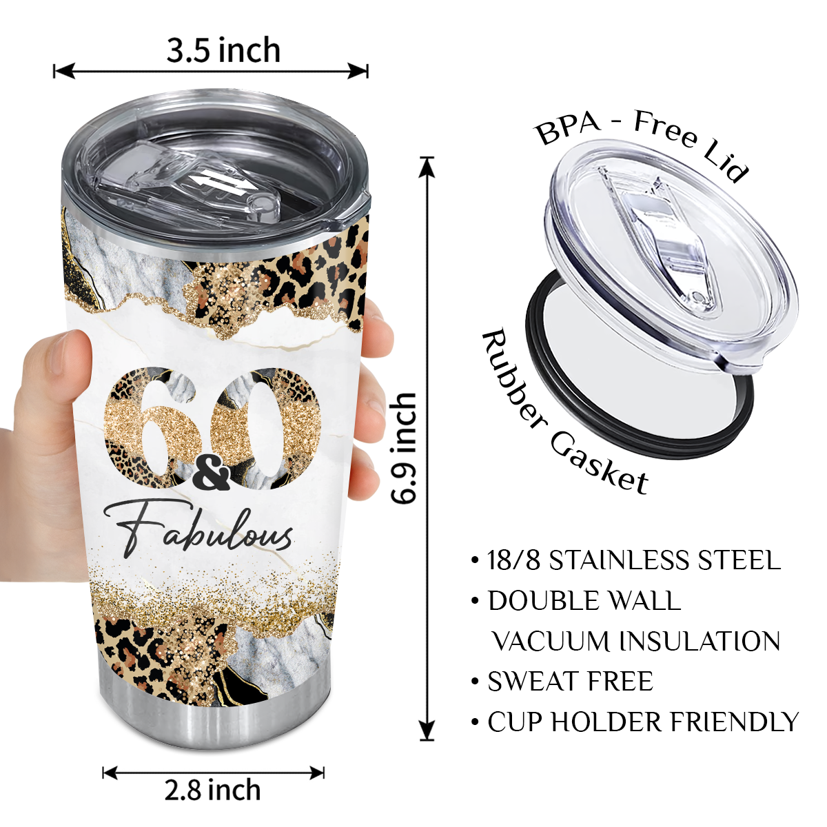 Glitter Cheetah Marble 60th Birthday 60 And Fabulous Custom Gifts Men Women Stainless Steel Tumbler - Personalized Stainless Steel Tumbler