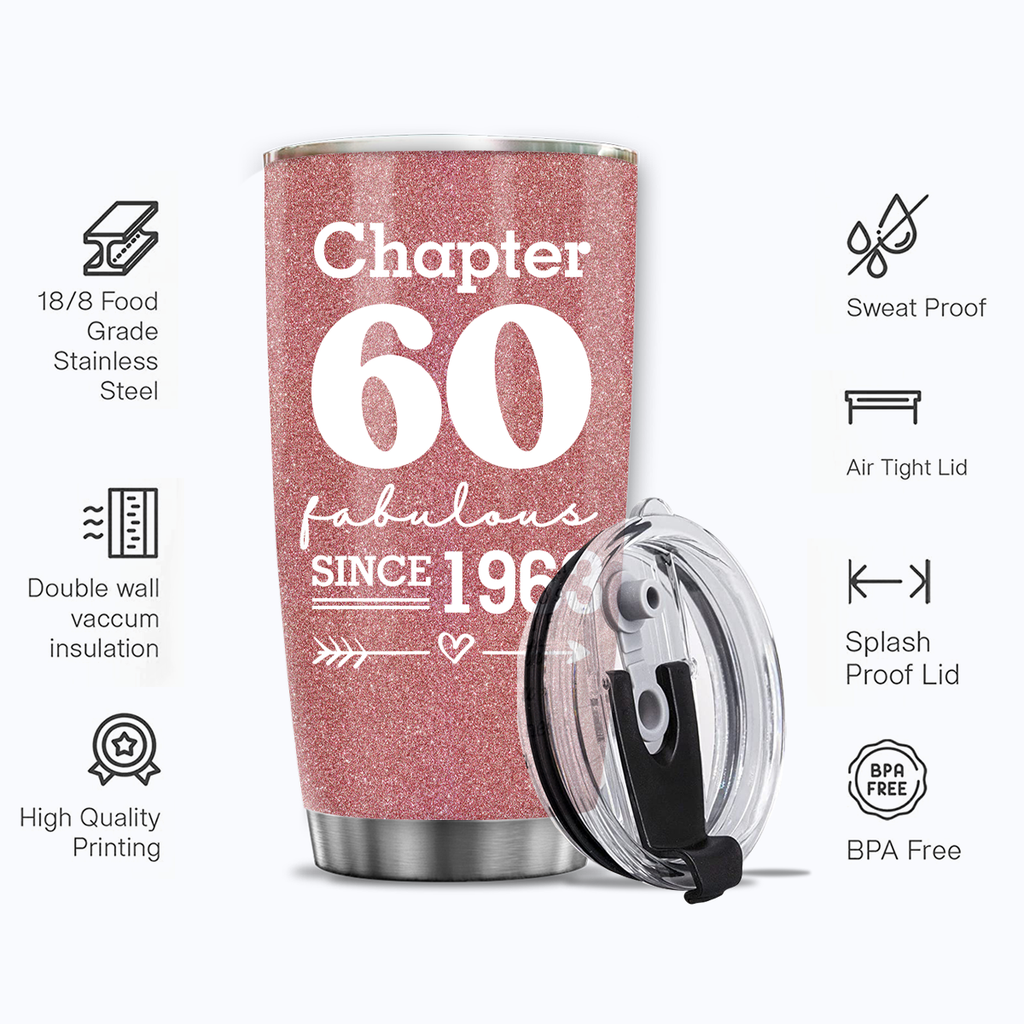 Pink Glitter Floral 60th Birthday Chapter 60 Fabulous Sice 1962 Custom Gifts Men Women Stainless Steel Tumbler - Personalized Stainless Steel Tumbler