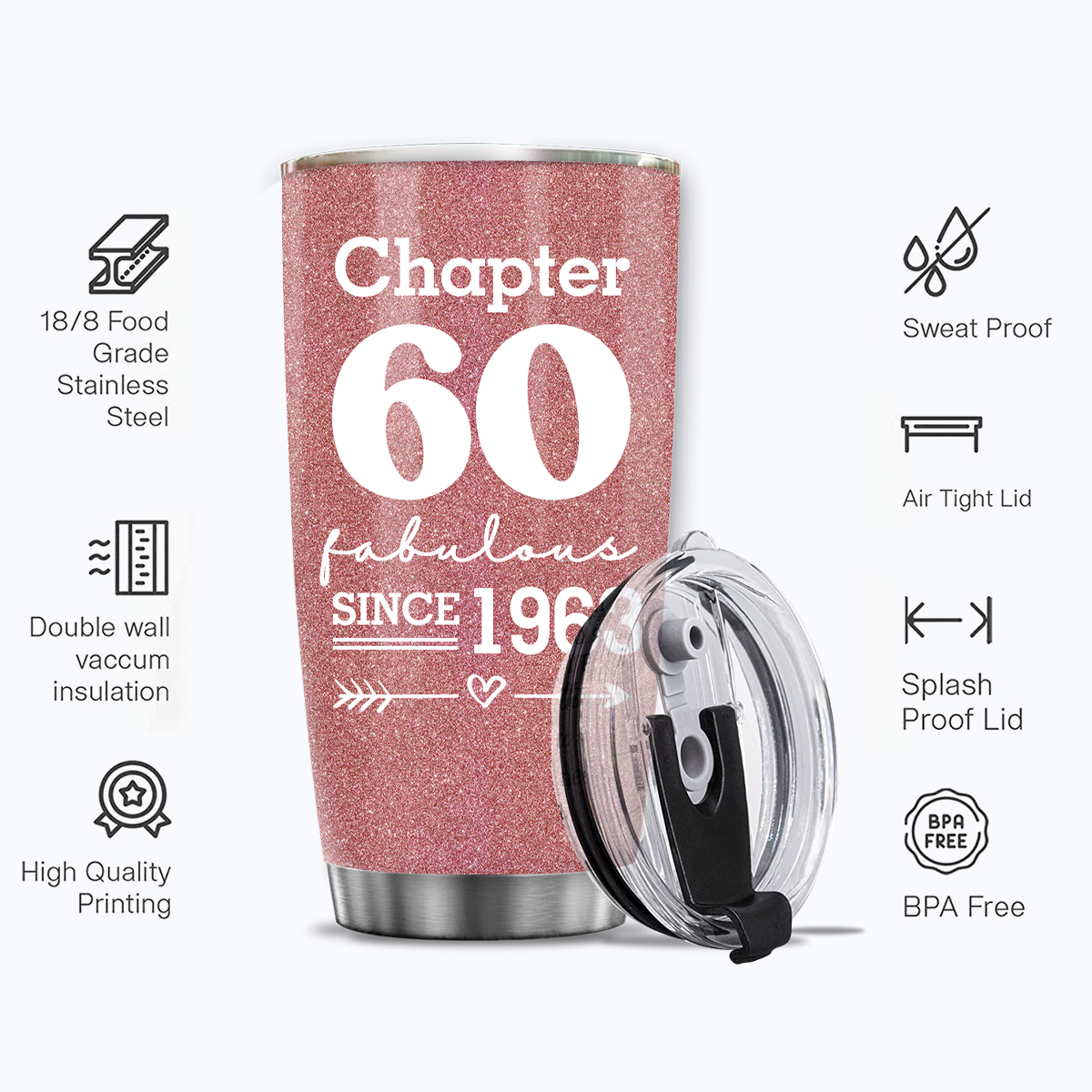 Pink Glitter Floral 60th Birthday Chapter 60 Fabulous Sice 1962 Custom Gifts Men Women Stainless Steel Tumbler - Personalized Stainless Steel Tumbler