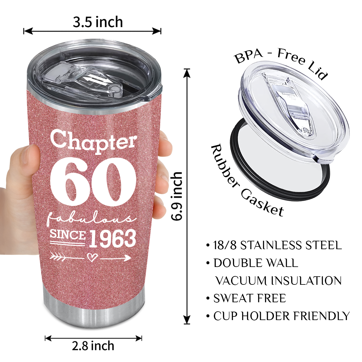 Pink Glitter Floral 60th Birthday Chapter 60 Fabulous Sice 1962 Custom Gifts Men Women Stainless Steel Tumbler - Personalized Stainless Steel Tumbler