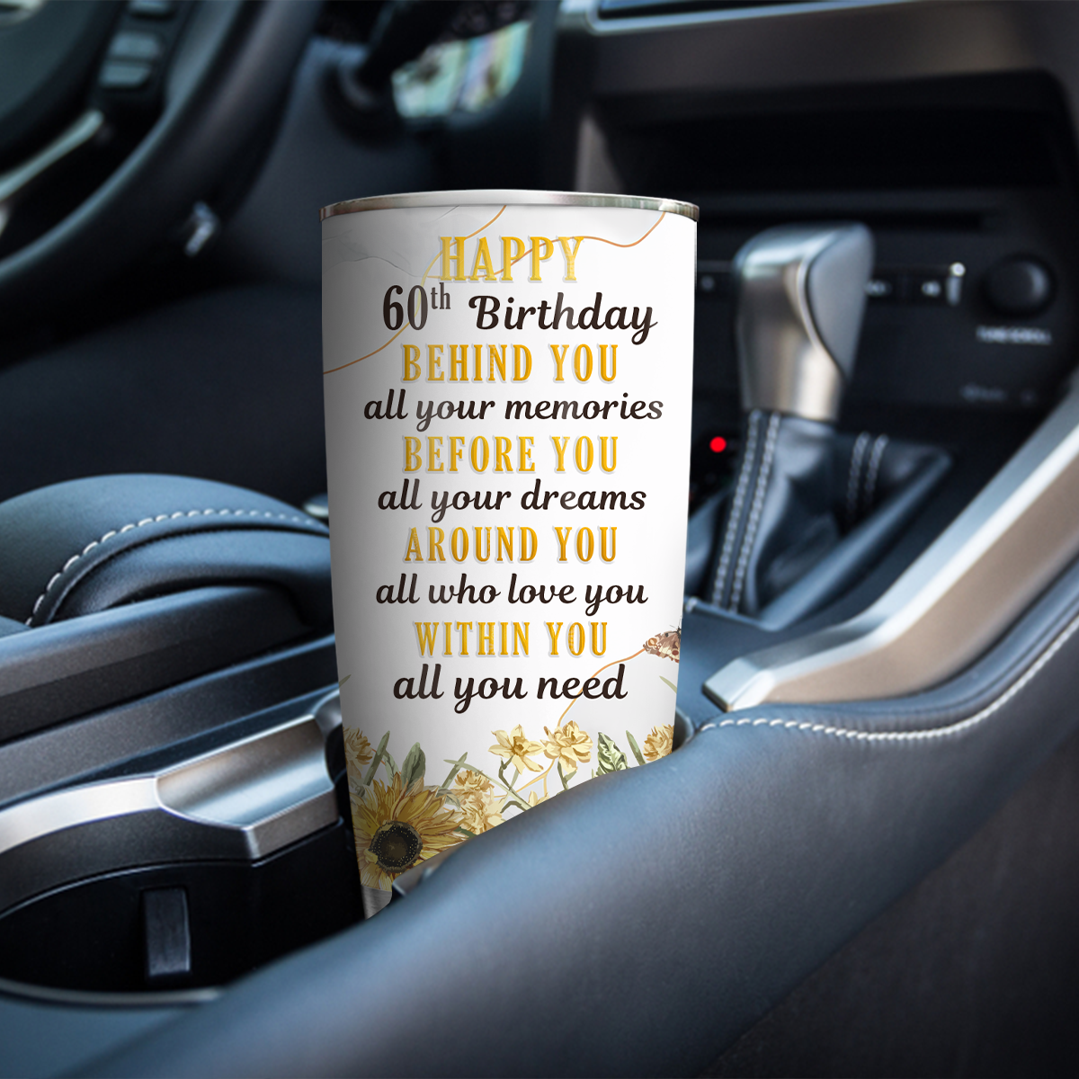 Sunflower Butterfly Floral Marble 60th Birthday Behind You All Your Memories Custom Gifts Men Women Stainless Steel Tumbler - Personalized Stainless Steel Tumbler