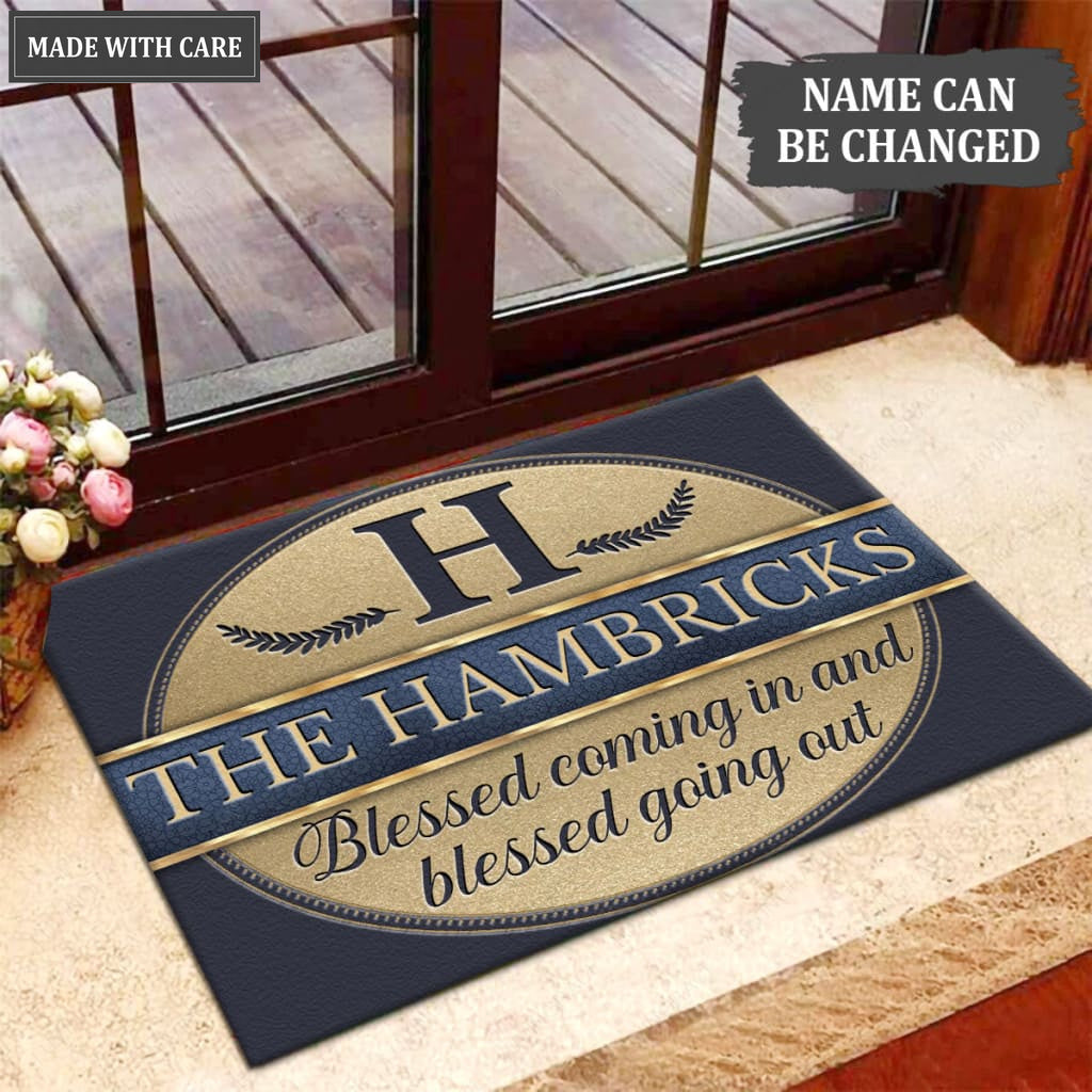 Luvingrace M43 Vintage Monogram Collection Blessed Coming In Personalized Doormat