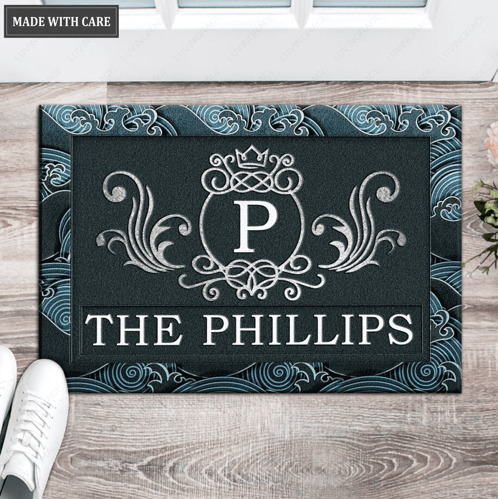 Luvingrace L62 Royal Monogram Collection Family Name Personalized Doormat
