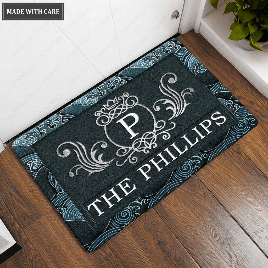 Luvingrace L62 Royal Monogram Collection Family Name Personalized Doormat