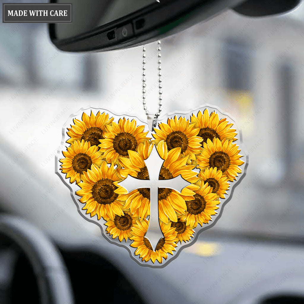 Sunflower Heart Cross Ornament