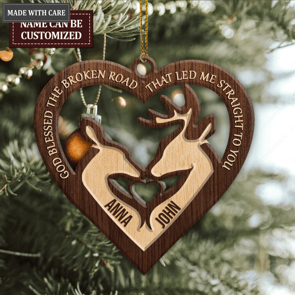 Buck And Doe Heart God Blessed Personalized Wood Engraved Ornaments