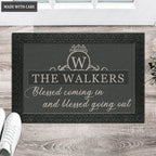Printfamily L67 Royal Monogram Collection Blessed Coming In Personalized Doormat