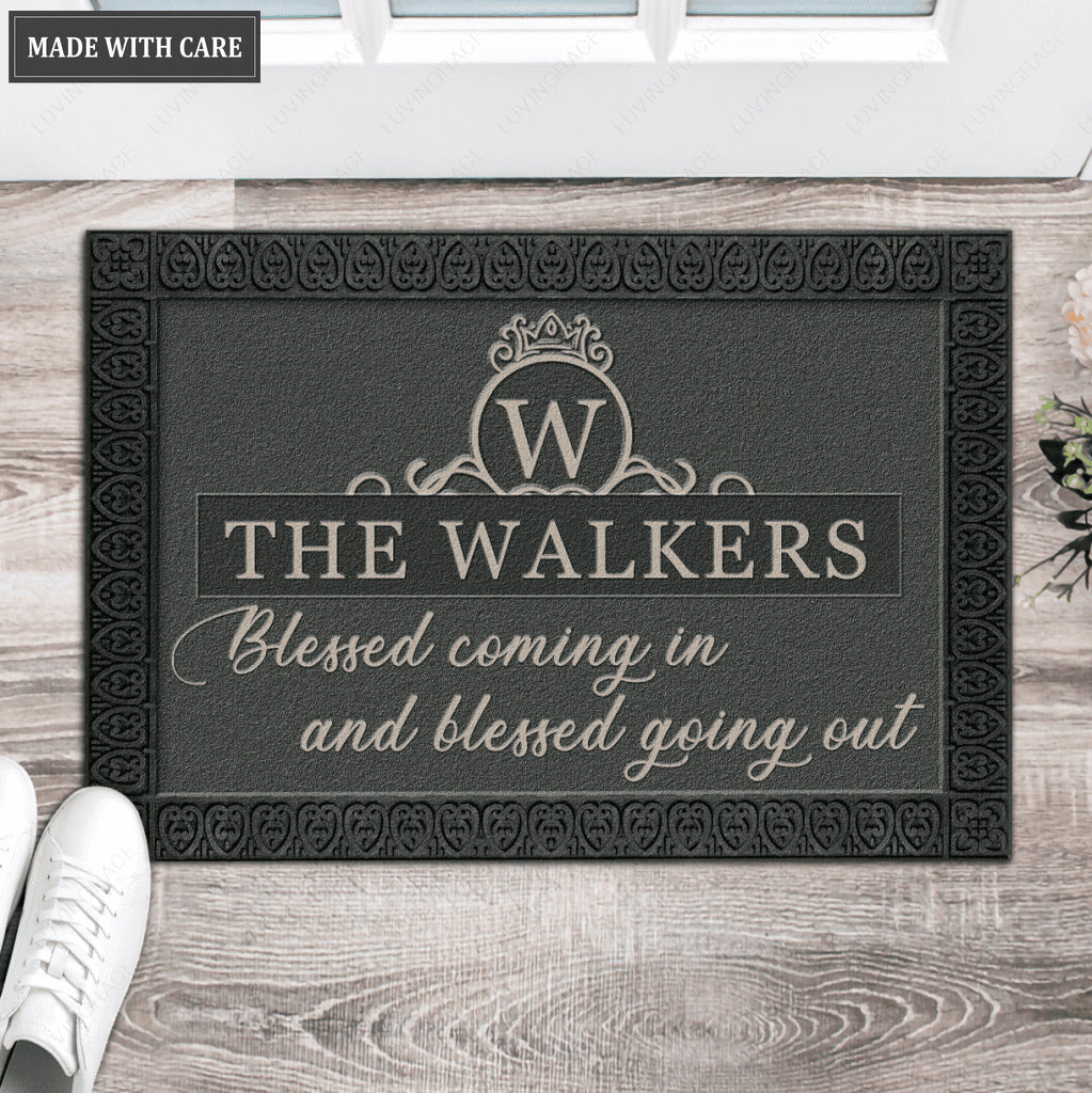 Luvingrace L67 Royal Monogram Collection Blessed Coming In Personalized Doormat