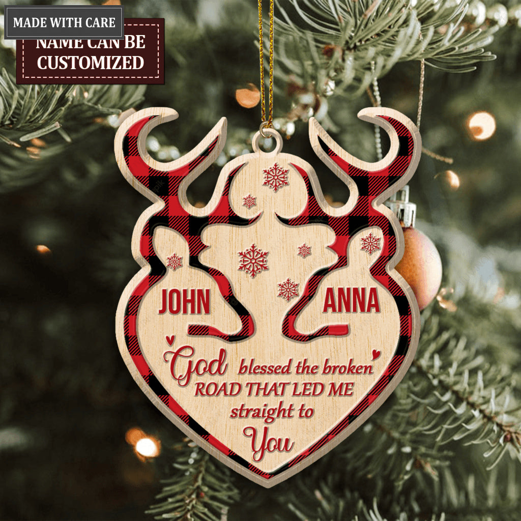 Tartan Buck And Doe God Blessed Personalized Wood Engraved Ornaments