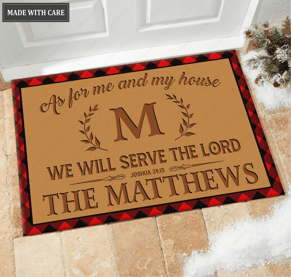 Serve The Lord Check Plaid Country Personalized Doormat