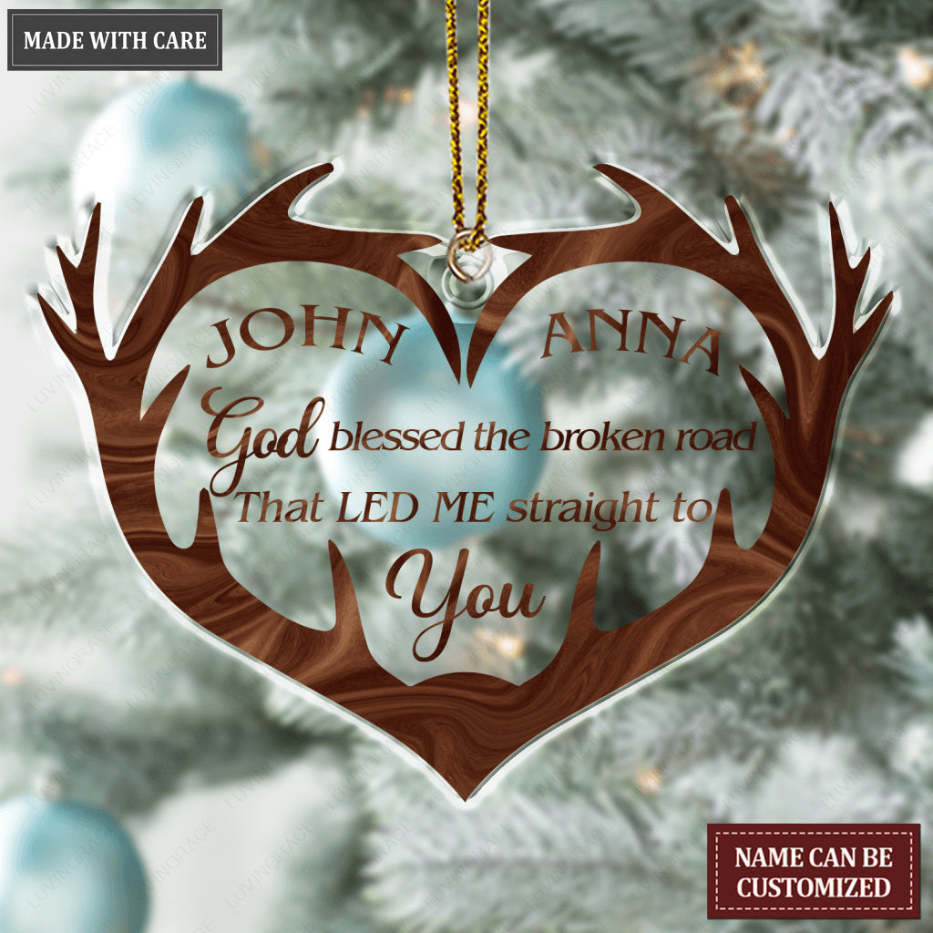 Hologram Heart Deer Antler God Blessed Personalized Shaped Transparent Ornament