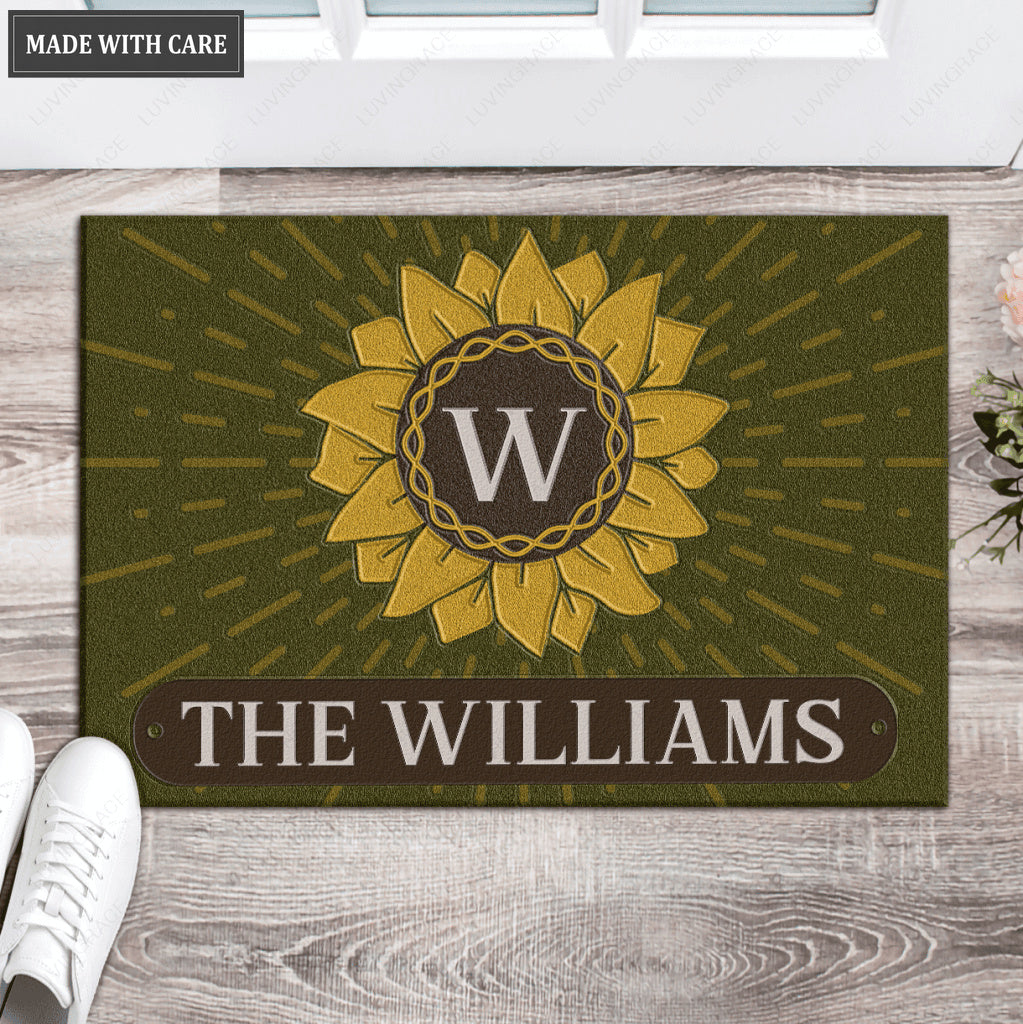 Luvingrace L92 Sunflower Monogram Collection Family Name Personalized Doormat