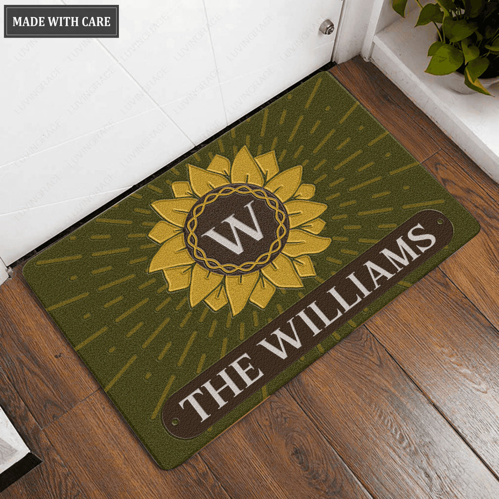 Luvingrace L92 Sunflower Monogram Collection Family Name Personalized Doormat