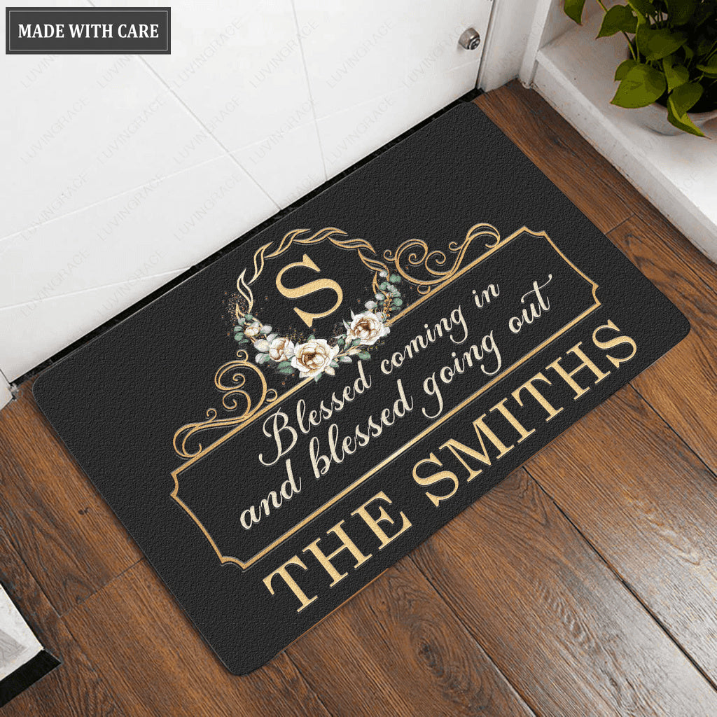 Luvingrace L98 Elegant Vintage Monogram Collection Blessed Coming In Personalized Doormat