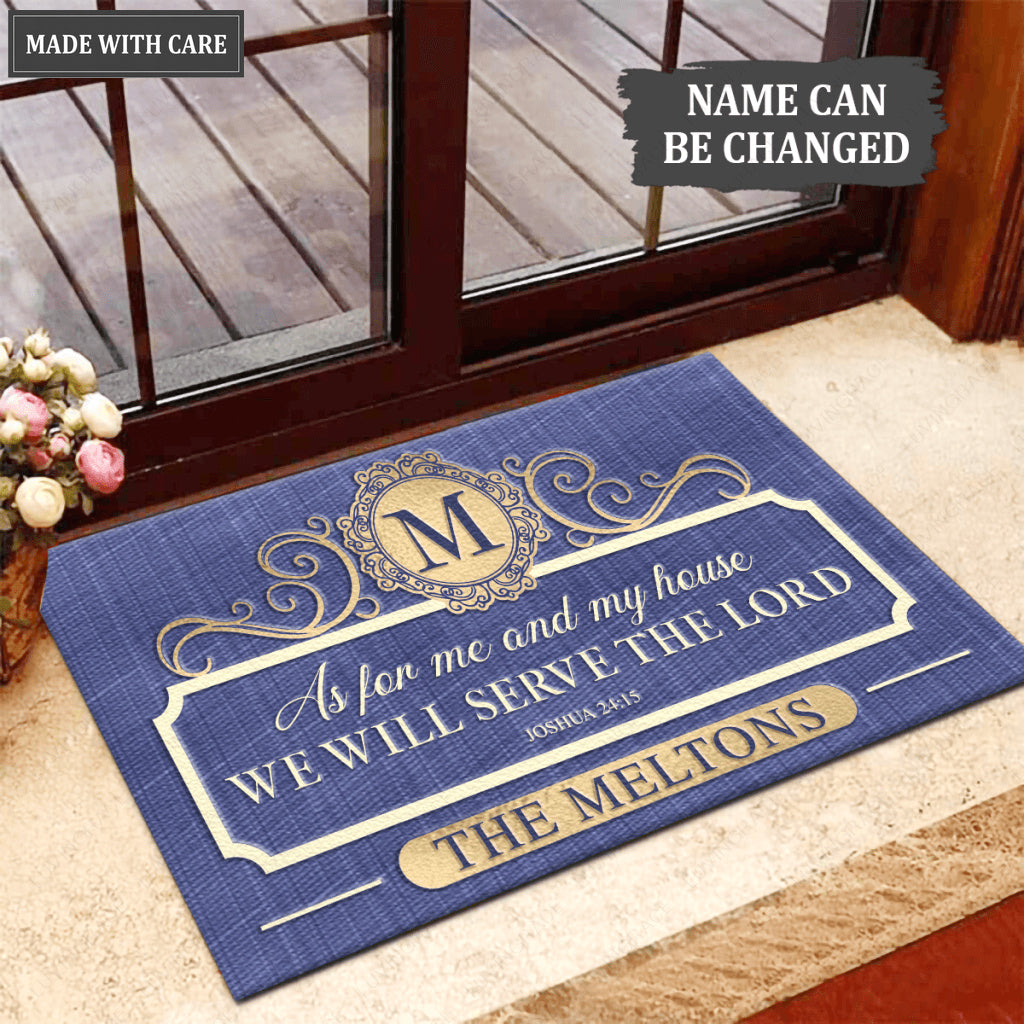 Personalized Elegant Blue As For Me And My House Doormat