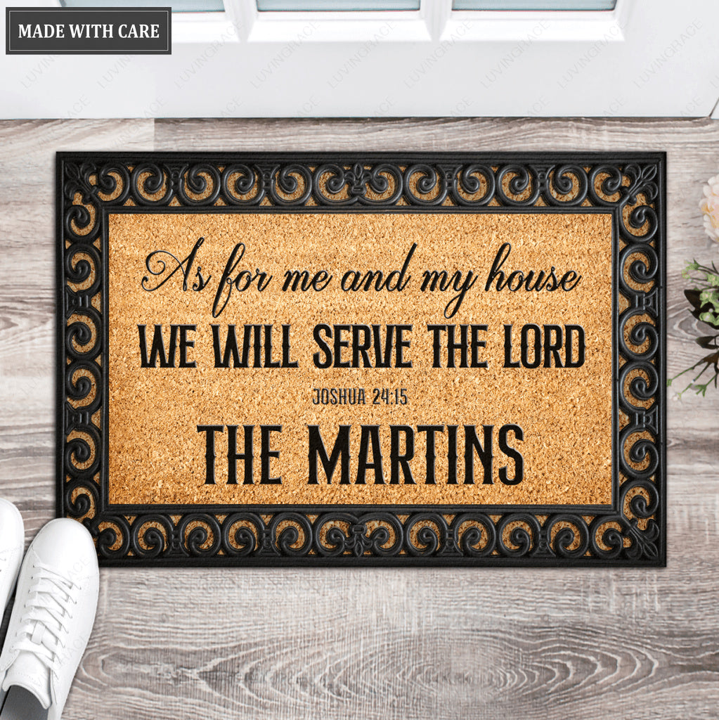 Black Monogram Serve The Lord Personalized Tan Doormat