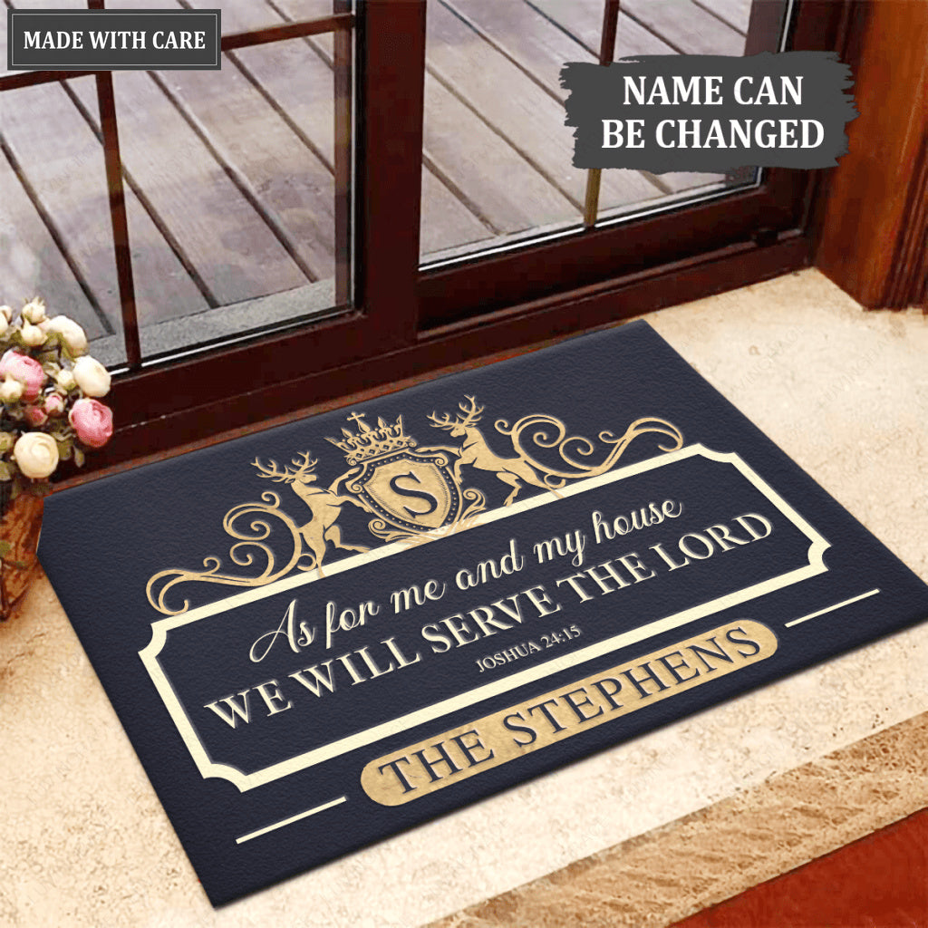 Royal Deers Serve The Lord Personalized Doormat