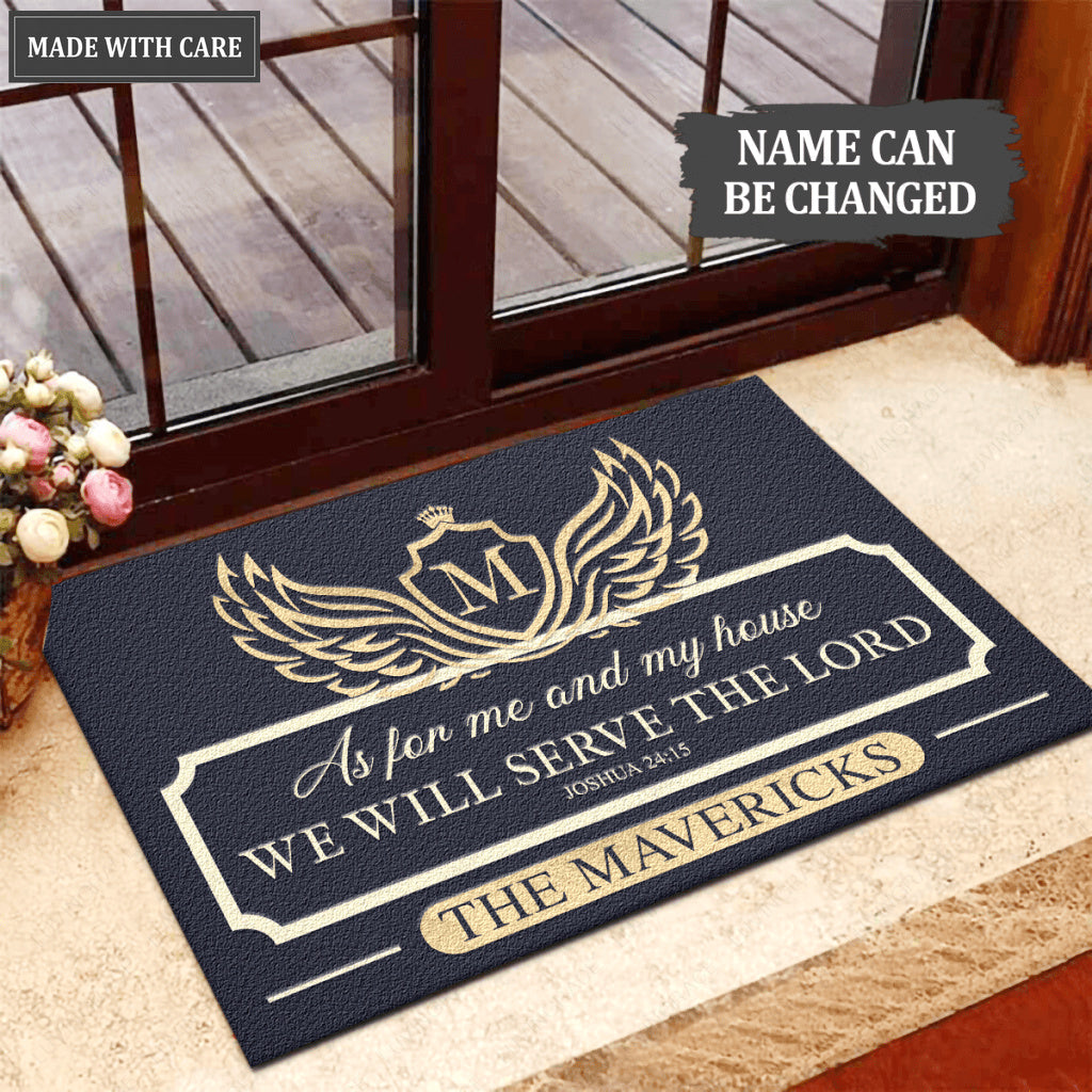 Wings With Shield Serve The Lord Personalized Doormat