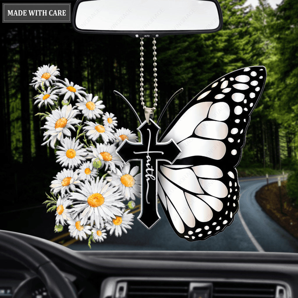 Daisy Butterfly Faith Cross Ornament