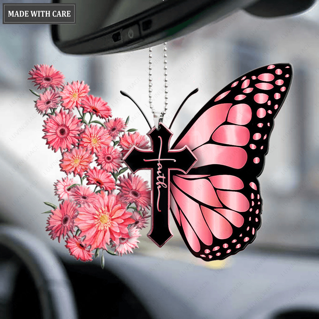 Gerbera Daisy Butterfly Faith Cross Ornament