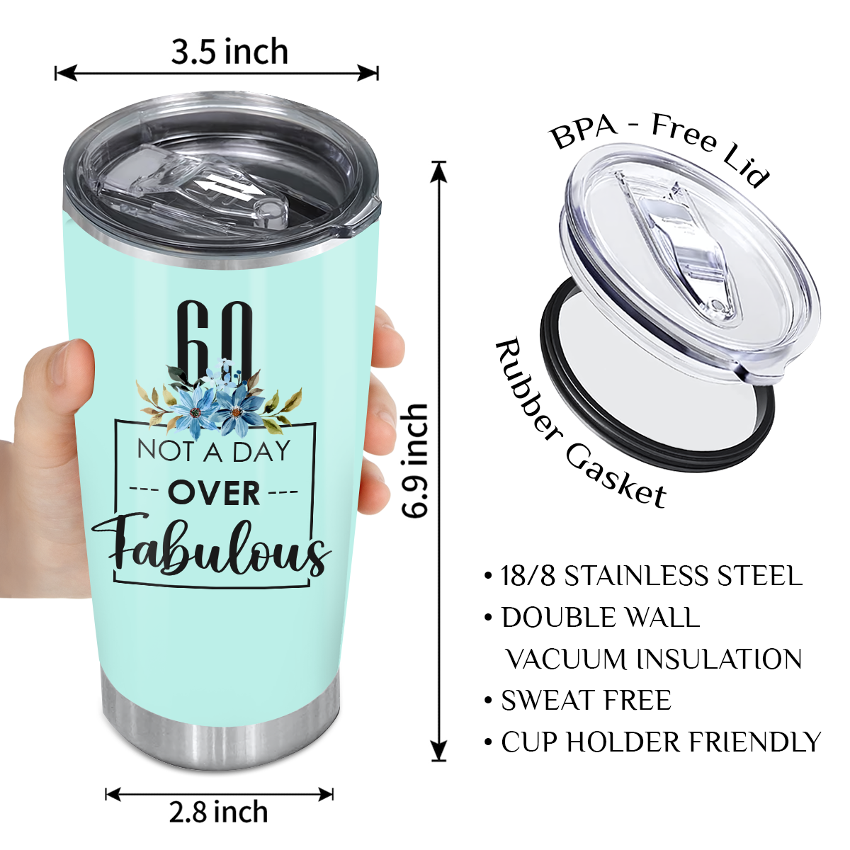 Blue Floral 60th Birthday Not A Day Over Fabulous Custom Tumbler Gifts - Personalized Stainless Steel Tumbler