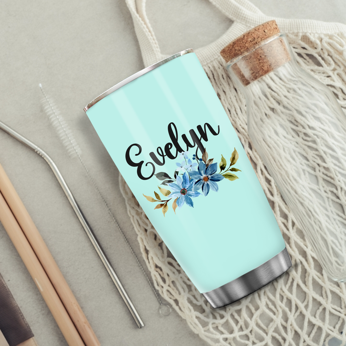 Blue Floral 60th Birthday Not A Day Over Fabulous Custom Tumbler Gifts - Personalized Stainless Steel Tumbler