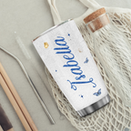 Blue Golden Glitter Floral 70th Birthday Looks 28 Feels 29 Act 13 Custom Gifts Tumbler - Personalized Stainless Steel Tumbler