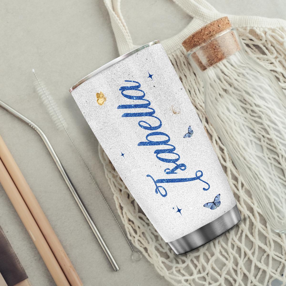 Blue Golden Glitter Floral 70th Birthday Looks 28 Feels 29 Act 13 Custom Gifts Tumbler - Personalized Stainless Steel Tumbler