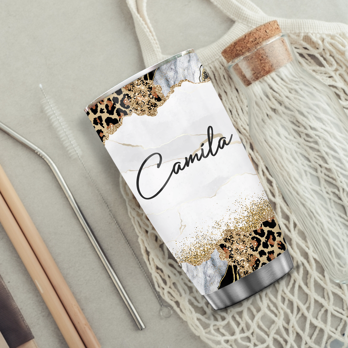 Glitter Cheetah Marble 70th Birthday 70 And Fabulous Custom Gifts Tumbler - Personalized Stainless Steel Tumbler