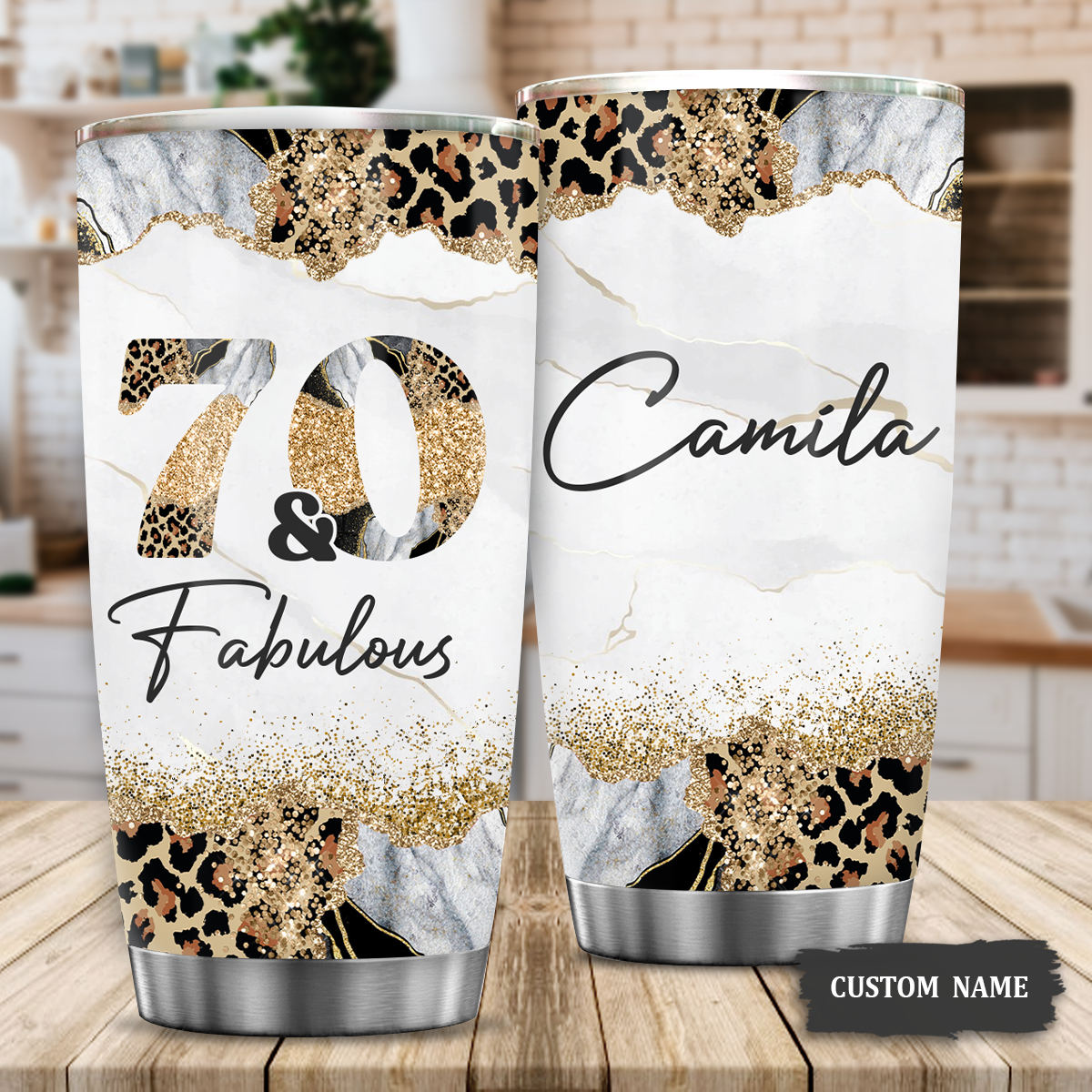 Glitter Cheetah Marble 70th Birthday 70 And Fabulous Custom Gifts Tumbler - Personalized Stainless Steel Tumbler
