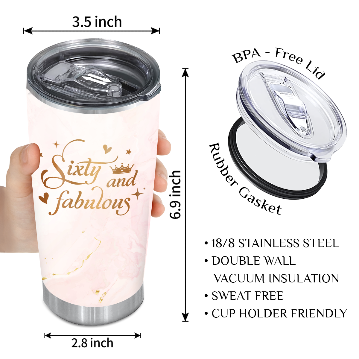 Rose Gold 60th Birthday Sixty And Fabulous Custom Tumbler Gifts - Personalized Stainless Steel Tumbler