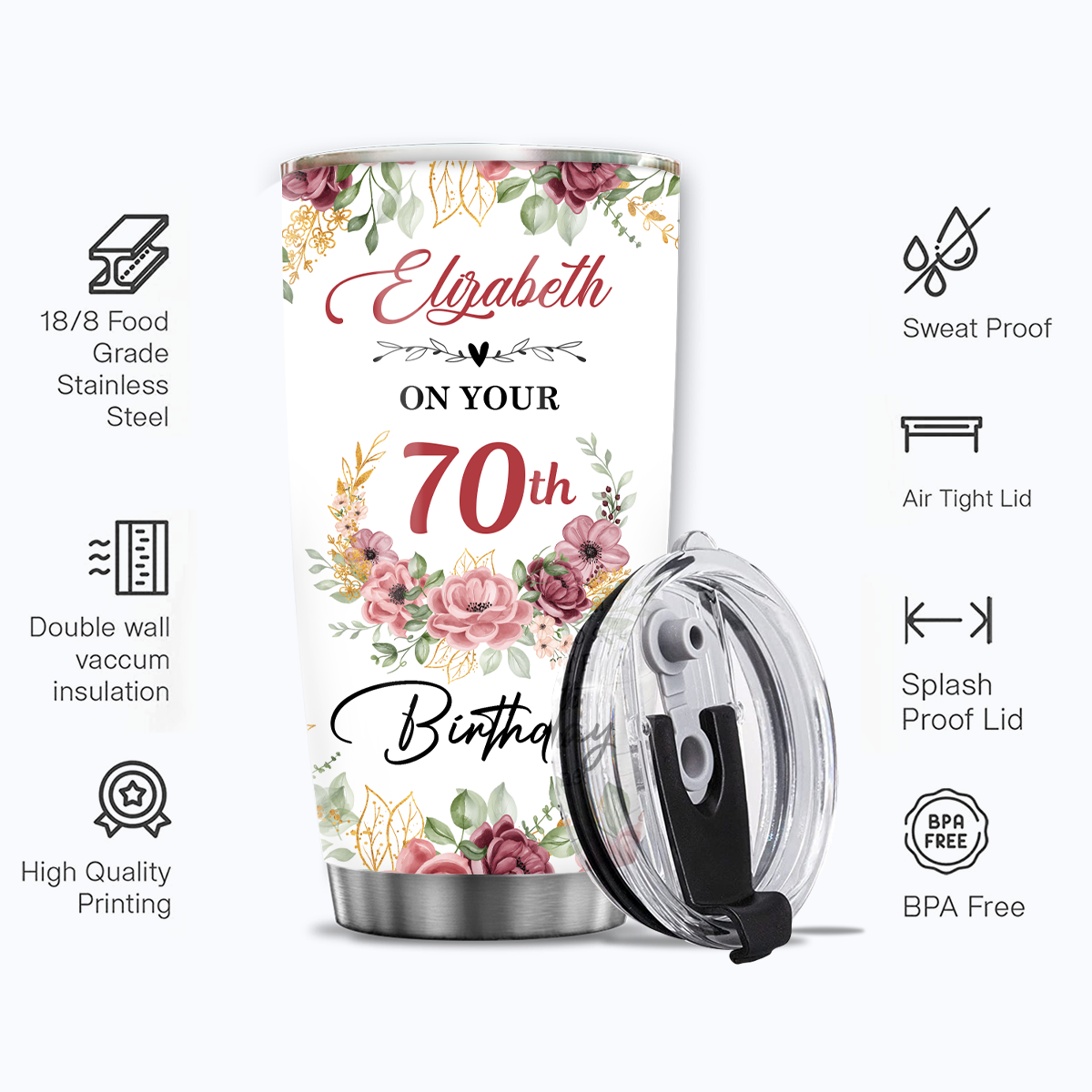 Roses Golden Glitter 70th Birthday Love And Be Loved Custom Gifts Tumbler - Personalized Stainless Steel Tumbler