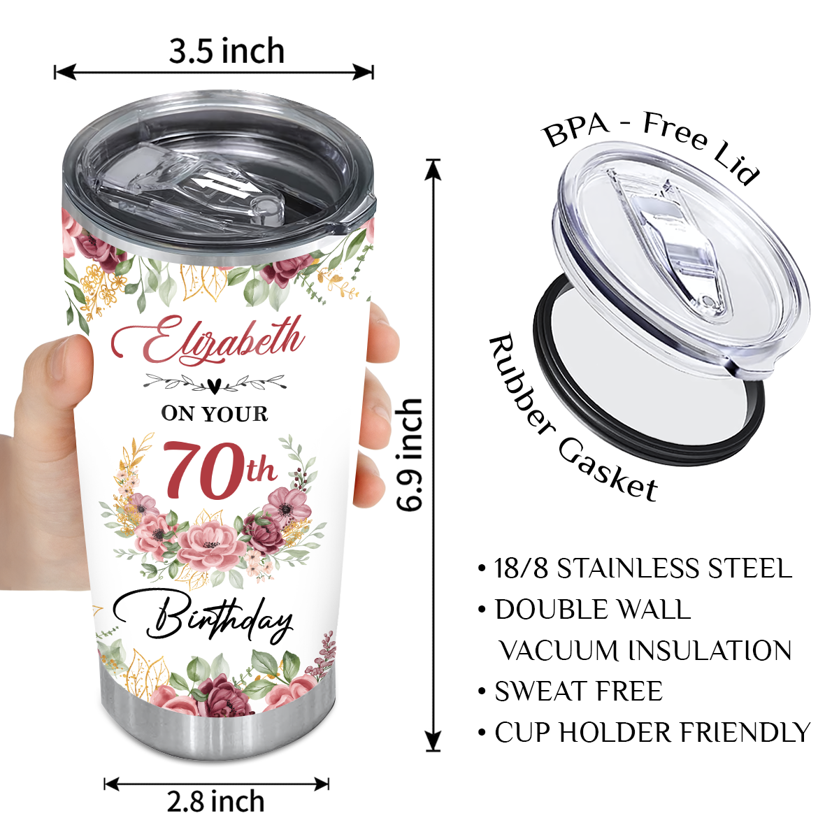 Roses Golden Glitter 70th Birthday Love And Be Loved Custom Gifts Tumbler - Personalized Stainless Steel Tumbler