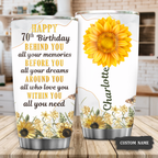 Sunflower Butterfly Marble 70th Birthday Behind You All Your Memories Custom Gifts Tumbler - Personalized Stainless Steel Tumbler
