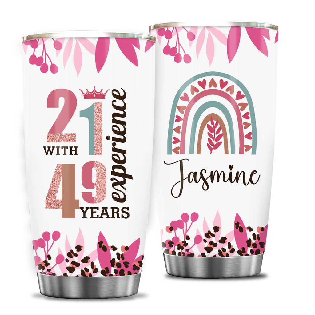 Vintage Rainbow 70th Birthday 21 With 49 Year Experience Custom Tumbler Gifts - Personalized Stainless Steel Tumbler