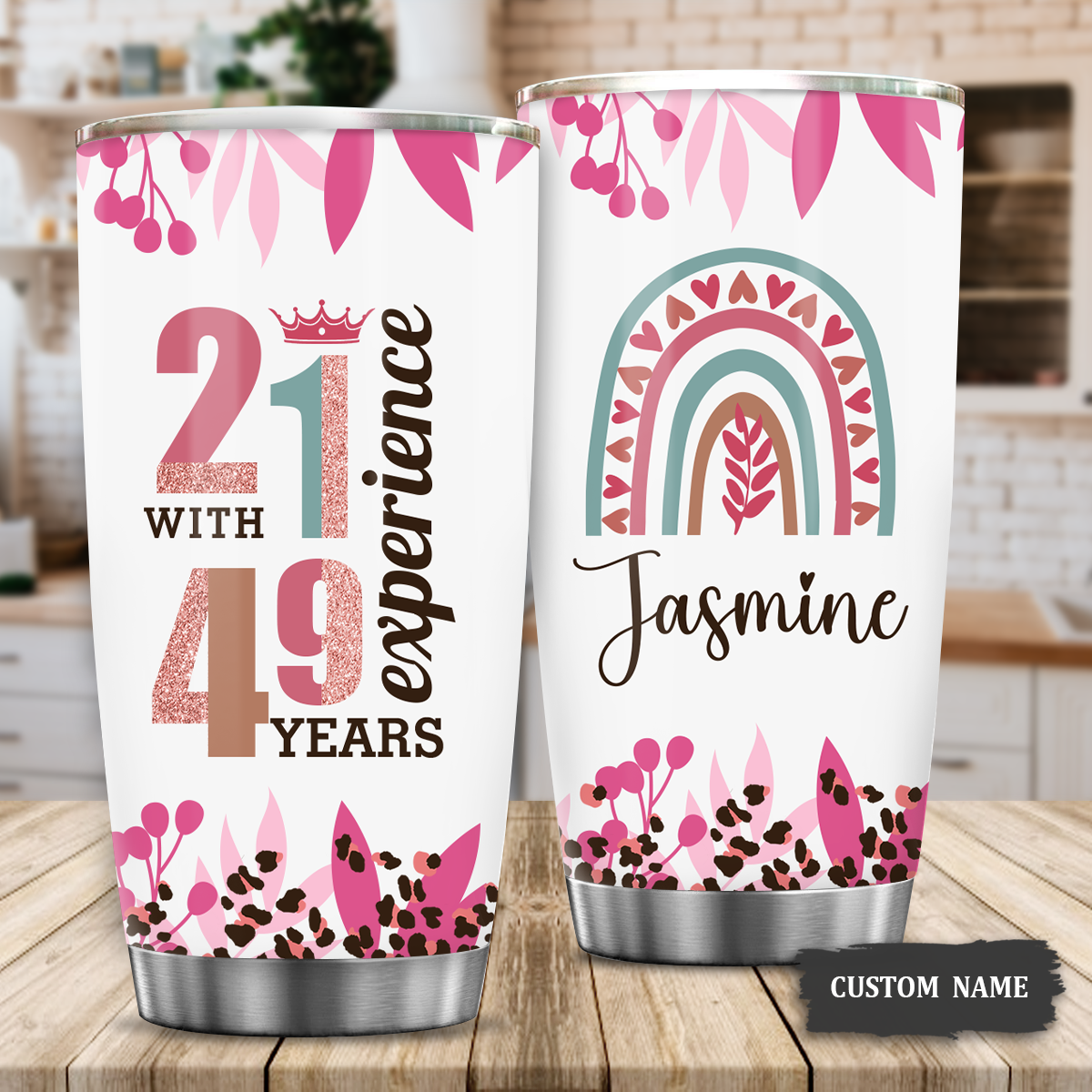 Vintage Rainbow 70th Birthday 21 With 49 Year Experience Custom Tumbler Gifts - Personalized Stainless Steel Tumbler