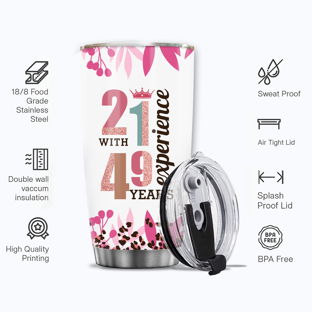 Vintage Rainbow 70th Birthday 21 With 49 Year Experience Custom Tumbler Gifts - Personalized Stainless Steel Tumbler