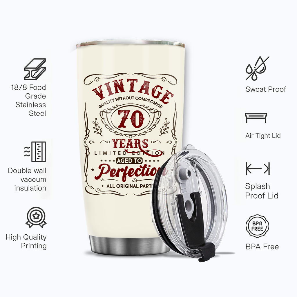 Vintage Wine Label 70th Birthday Vintage 70 Years Custom Gifts Tumbler - Personalized Stainless Steel Tumbler