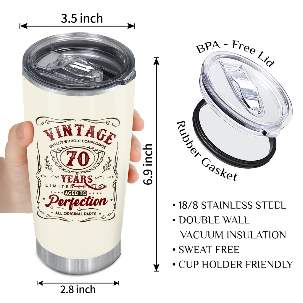Vintage Wine Label 70th Birthday Vintage 70 Years Custom Gifts Tumbler - Personalized Stainless Steel Tumbler
