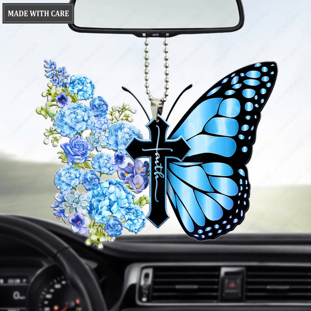 Hydrangea Butterfly Faith Cross Ornament