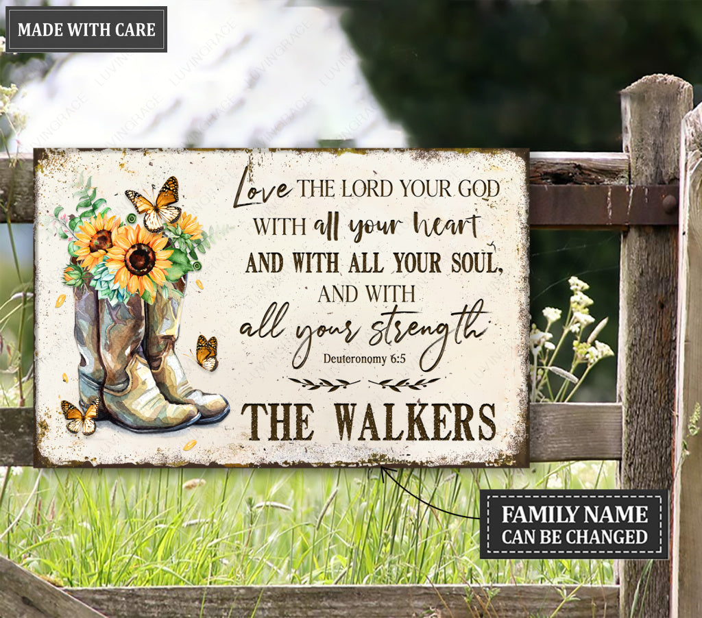 Personalized Sunflower Boots The Lord Your God Metal Sign