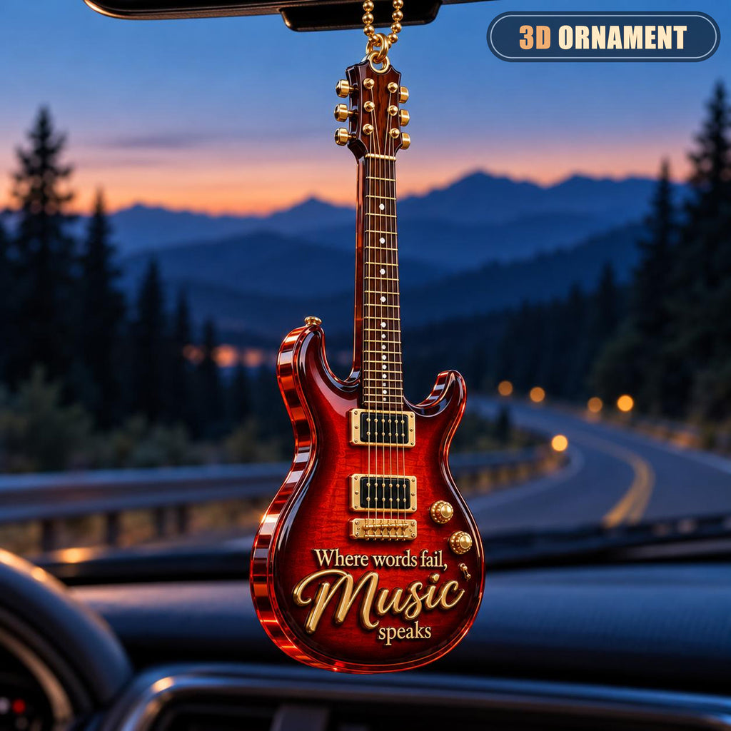 Where Words Fail Music Speaks – 3D Guitar Ornament