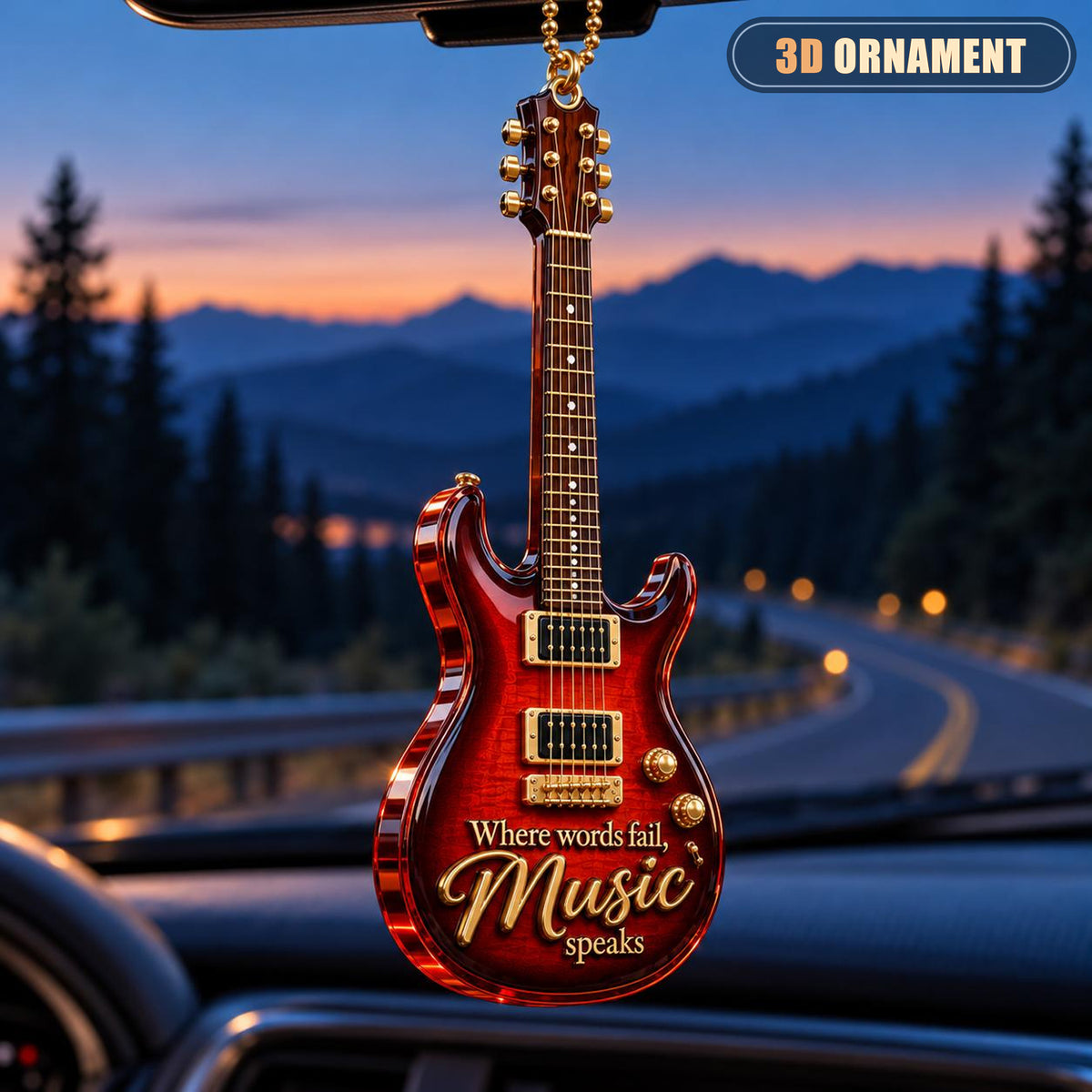 Where Words Fail Music Speaks – 3D Guitar Ornament