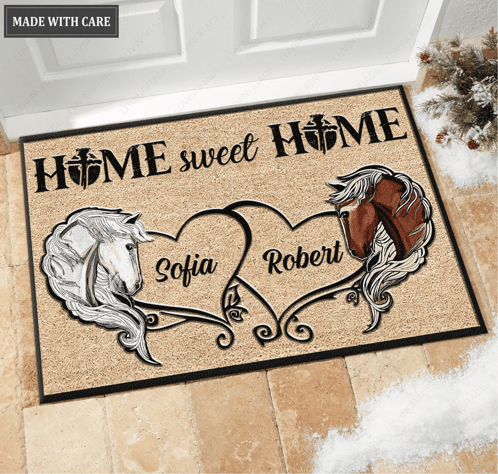 Horse Couple Home Sweet Home Personalized Doormat