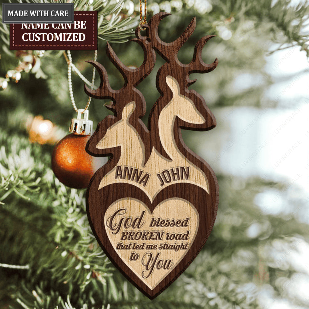 Buck And Doe God Blessed Personalized Wood Engraved Ornaments