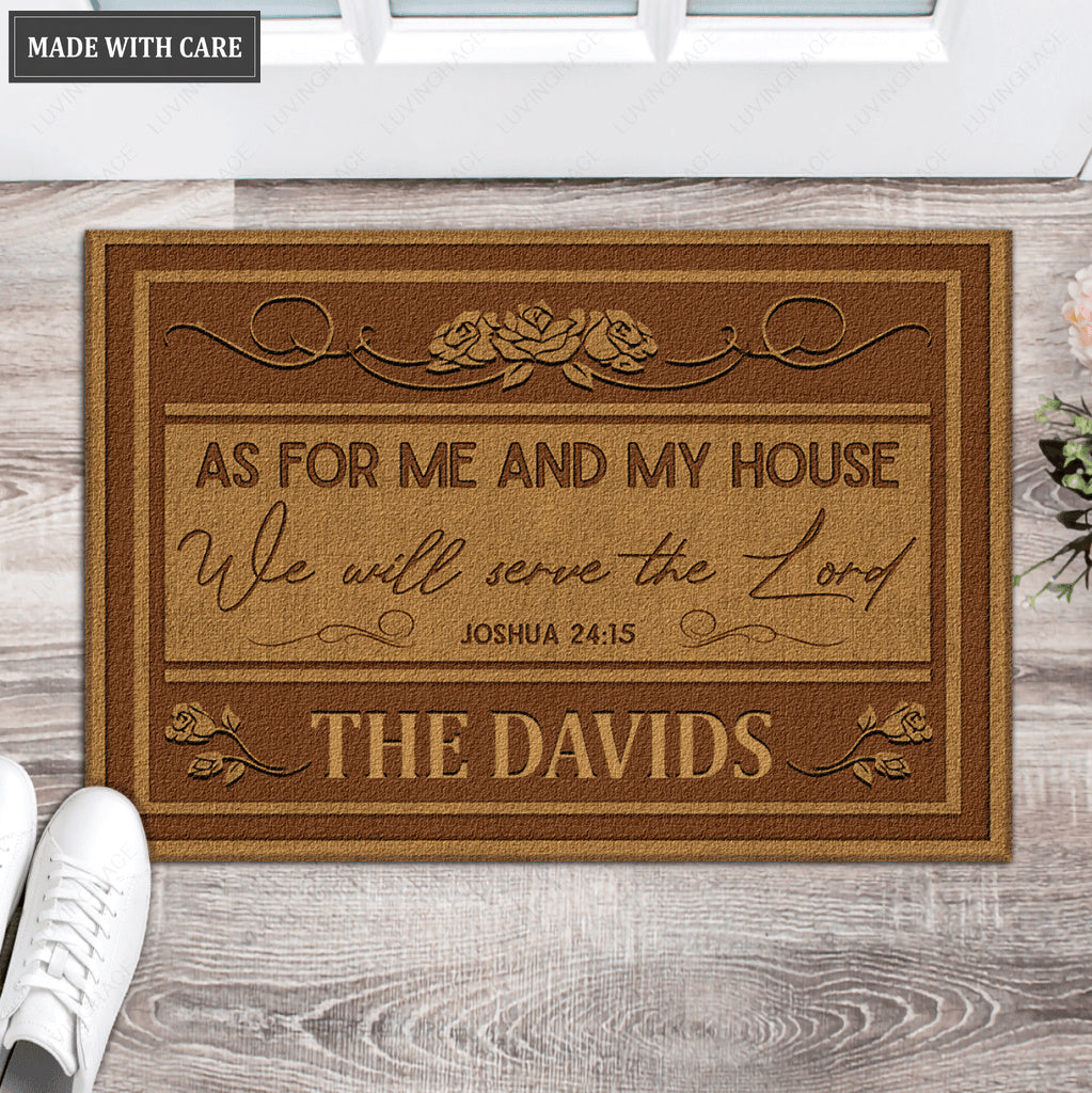 Personalized Brown And Tan Doormat Serve The Lord