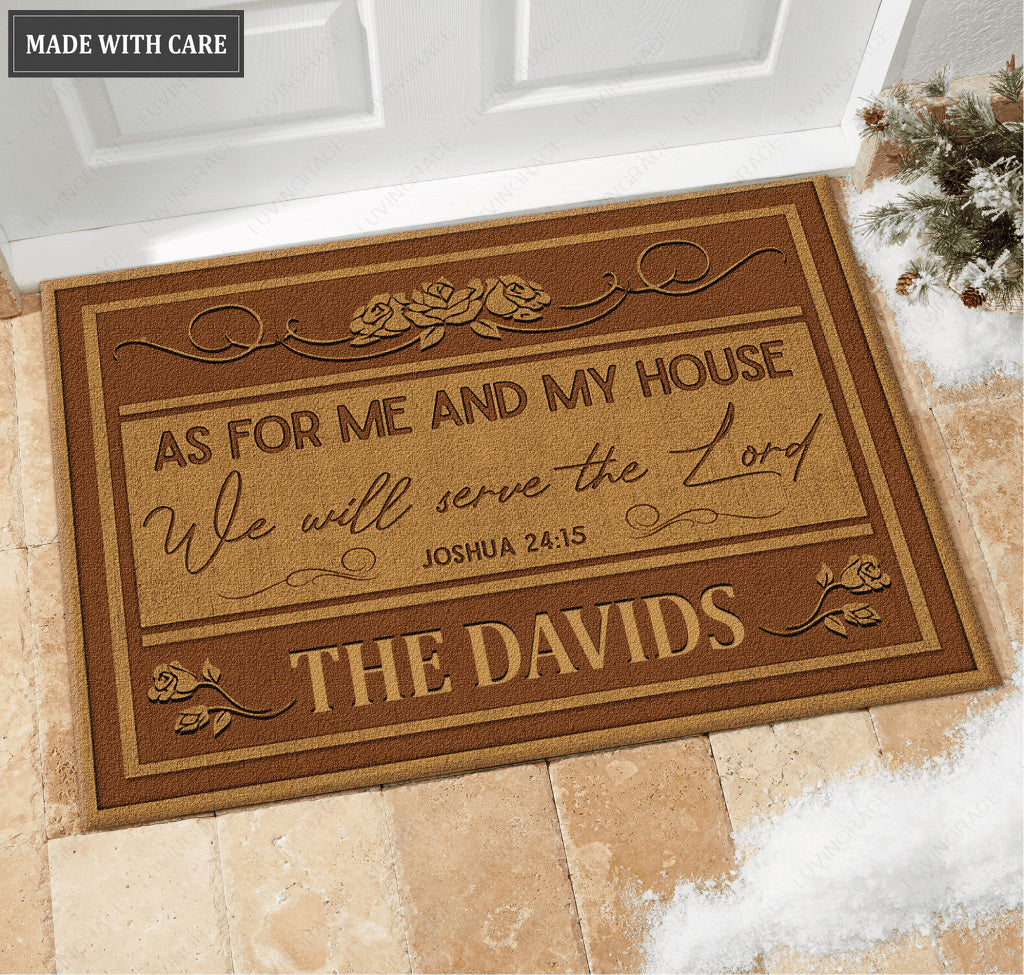 Personalized Brown And Tan Doormat Serve The Lord